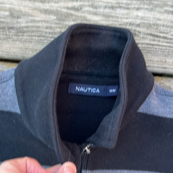 Nautica Men's Blue and Grey Quarter Zip Pullover - Picture 3 of 6